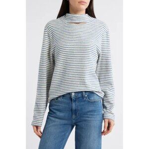 Nation Ltd Pullover Sweater Delphine Stripe Cutout Knit Top Adriatic Sea Stripe